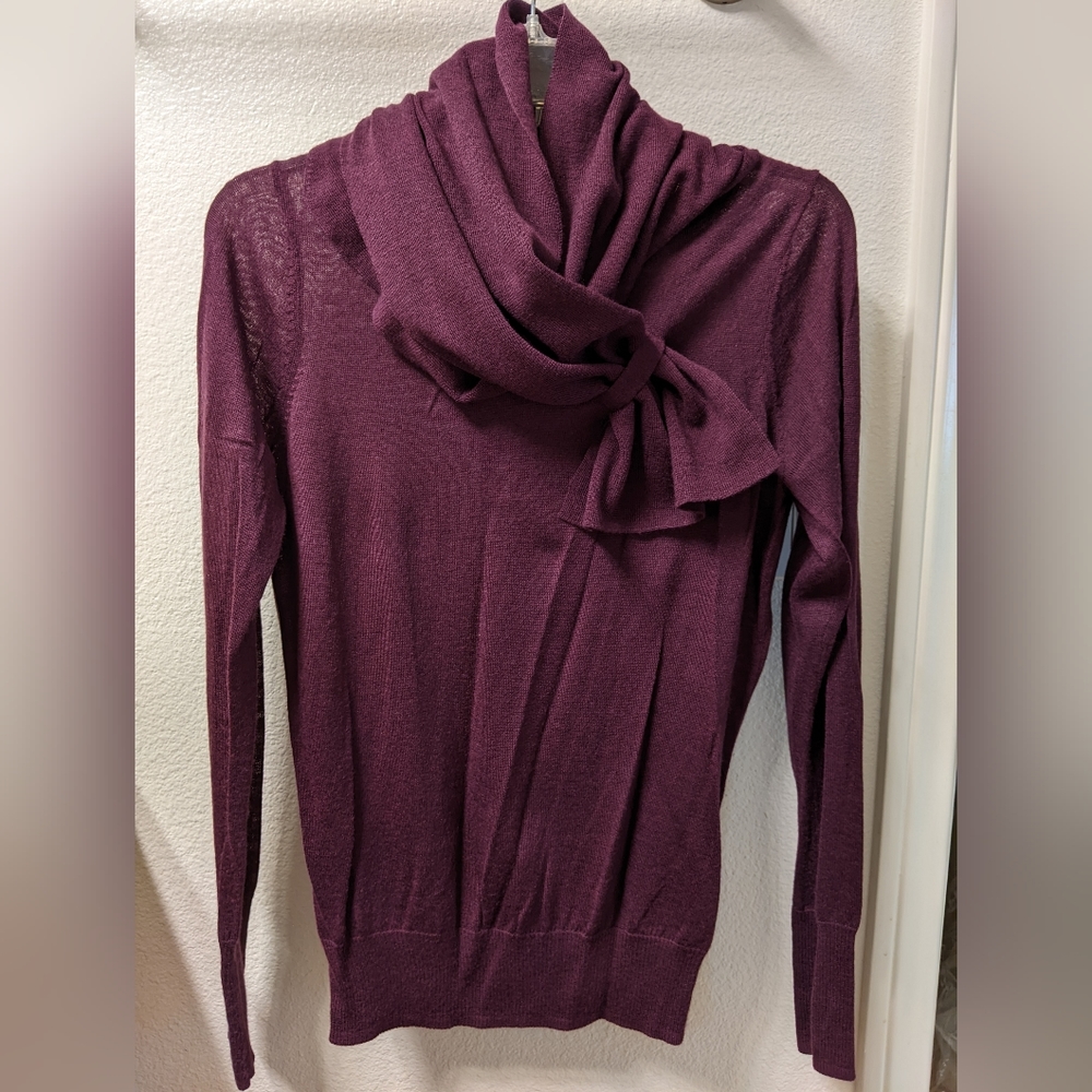 Burgundy sweater with built-in scarf, size M